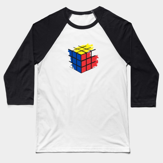 Splatter Cube Baseball T-Shirt by AlbaDigitalArt